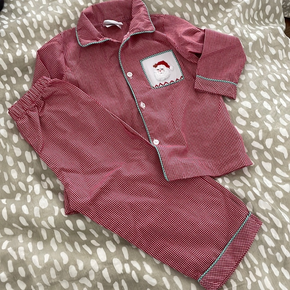 Boys smocked gingham red Christmas 2pc pajamas 2/2t Santa